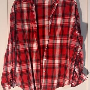 SHEIN Red and White Plaid Men's Button Down Shirt